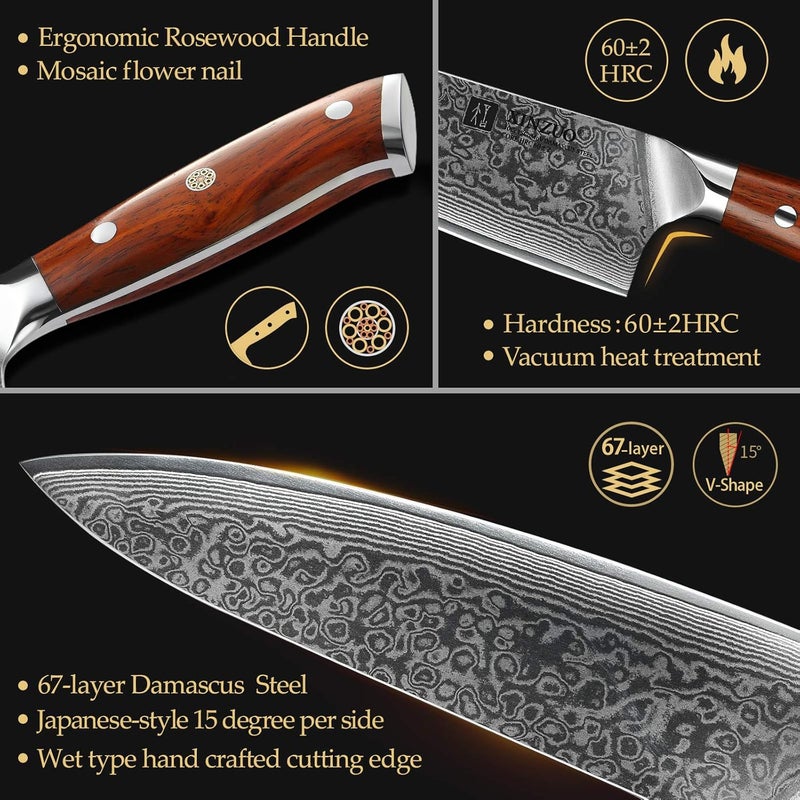 XINZUO Chef Knife 8.3 Inch, VG-10 Super Stainless Steel Gyuto Knife for Professional Chefs and Home Cooking, Ultra Sharp Kitchen Knife with Rosewood Handle - Yu Series - Image 4